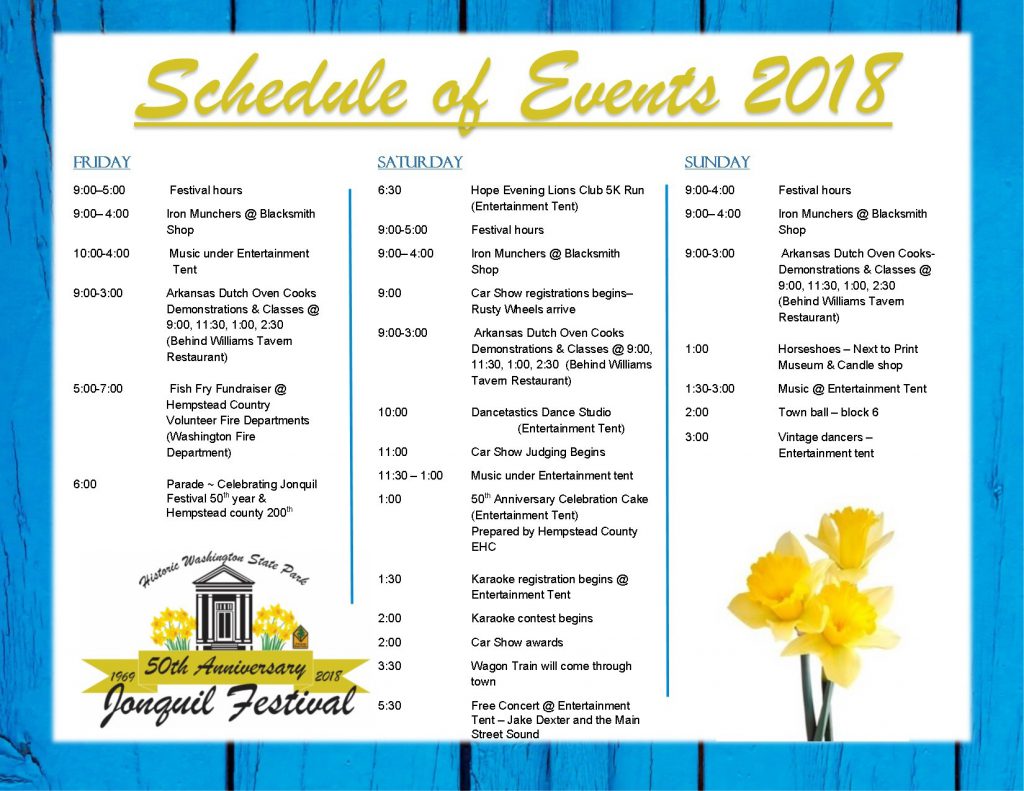 Jonquil Schedule of Events