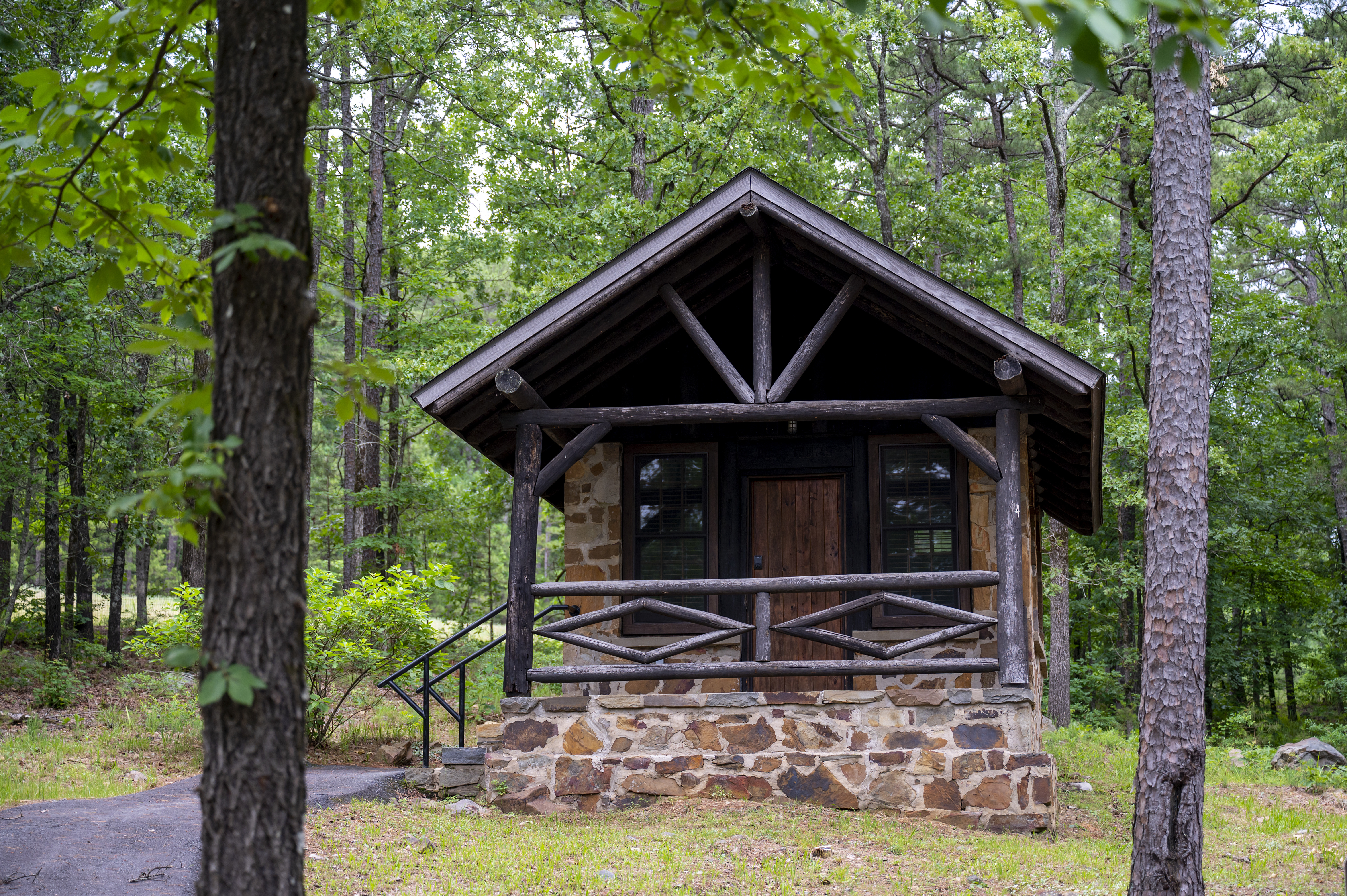Rustic cabin in the woods at Lake Sylvia Recreation Area