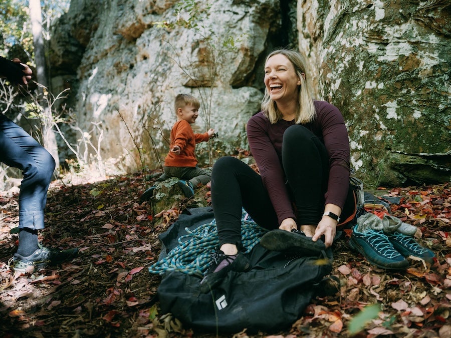 Family climbing at Petit Jean State Park