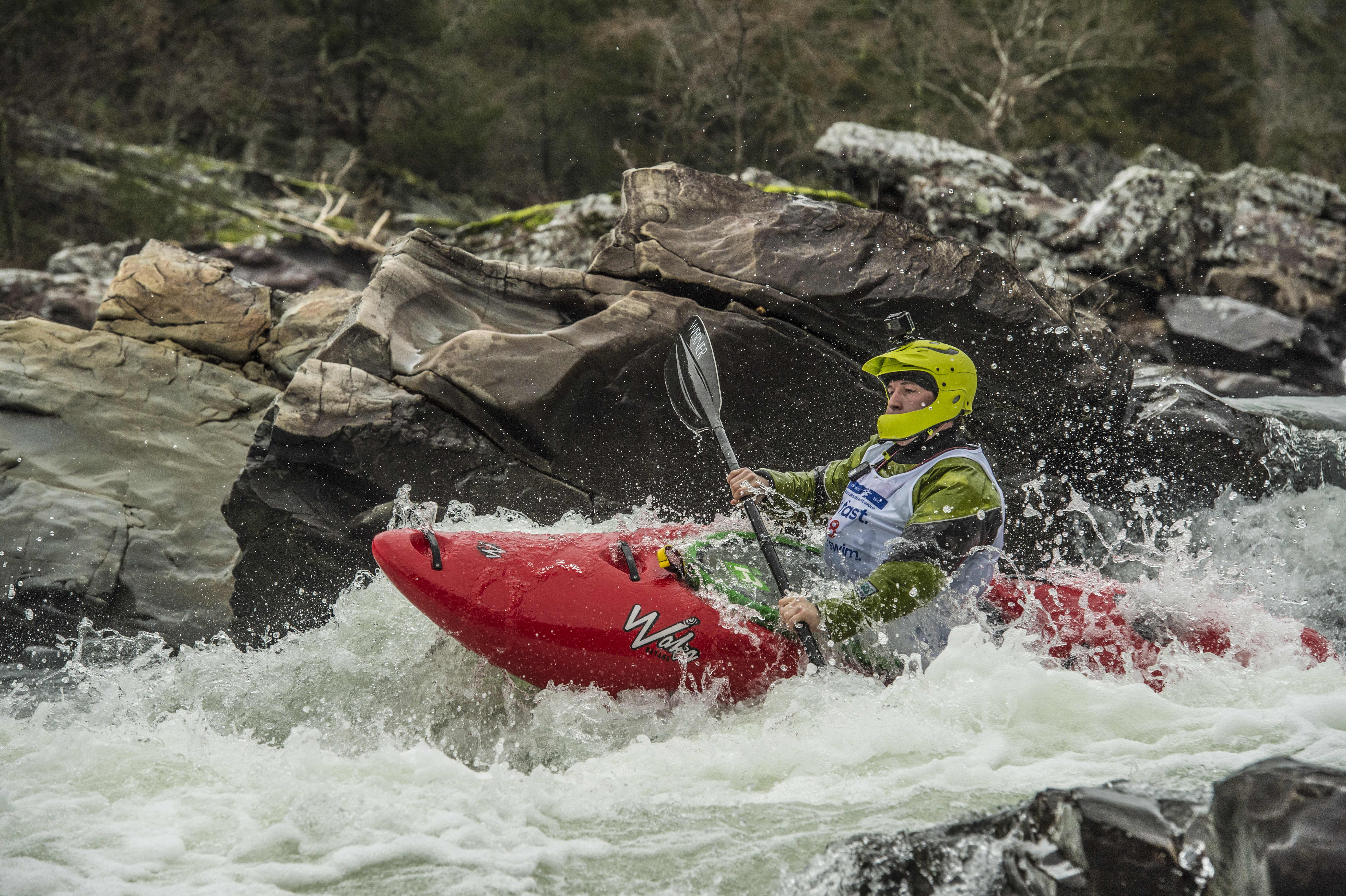 Kayakers paddling at Cossatot River during the kayak race