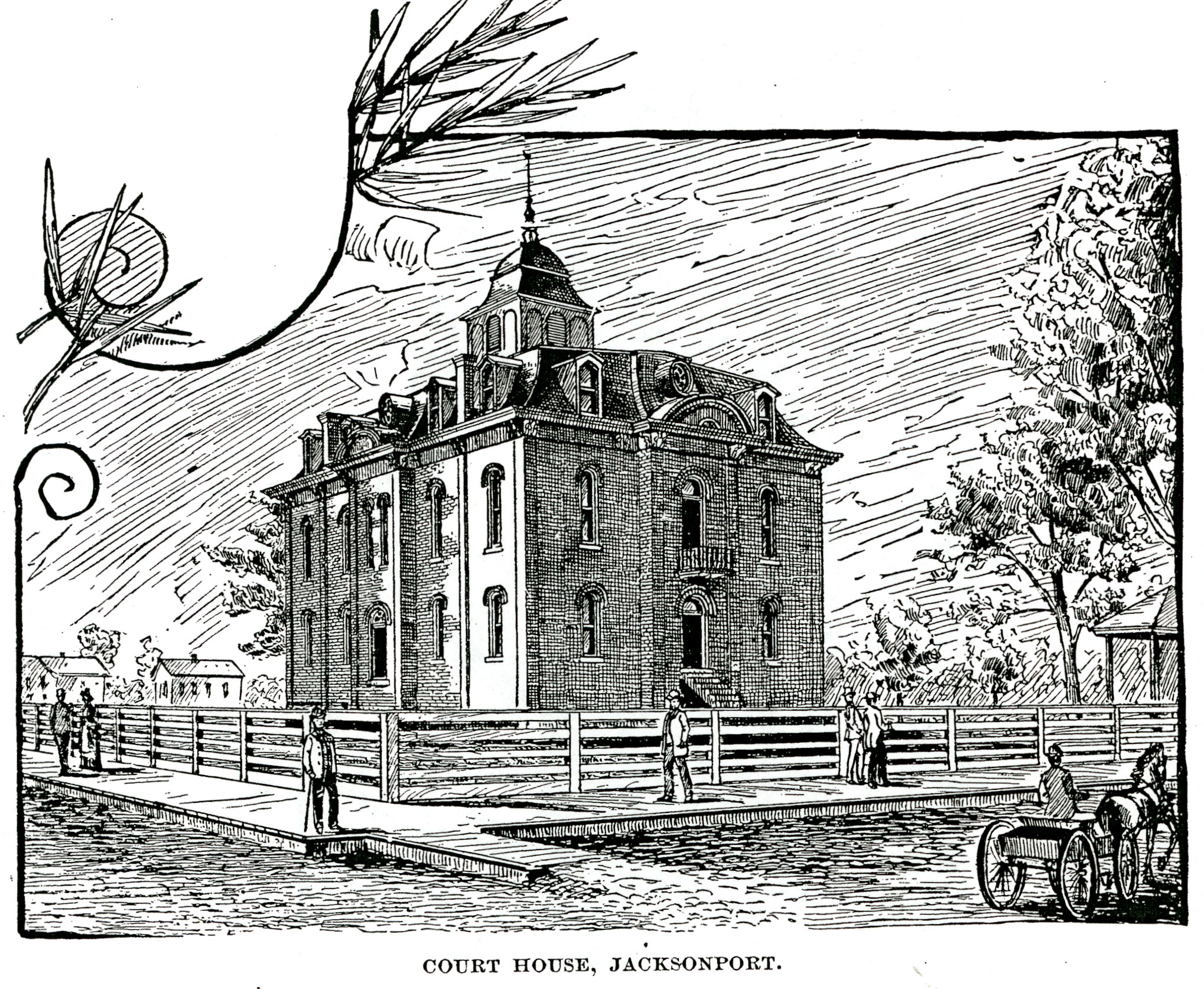 a black and white drawing of the courthouse in the 1870s