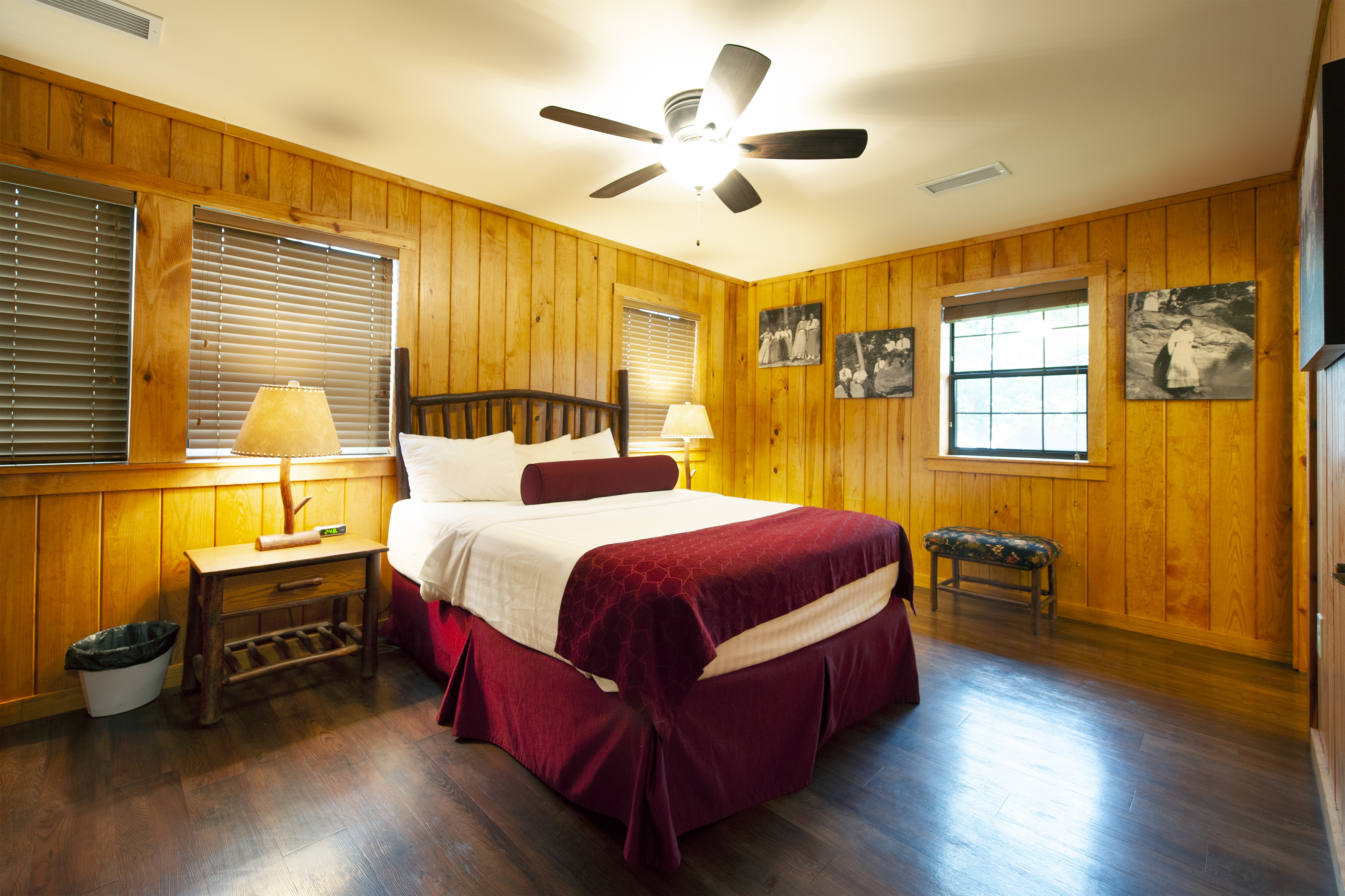 Crowley's Ridge State Park Cabin interior with queen bed