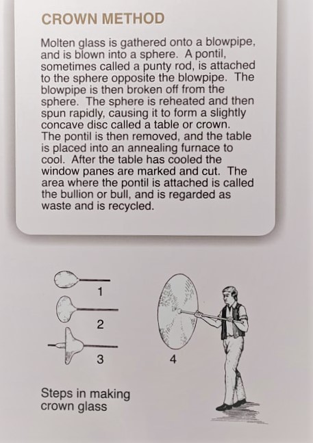 Crown method of glass making exhibit at the Crouch House at Historic Washington State Park