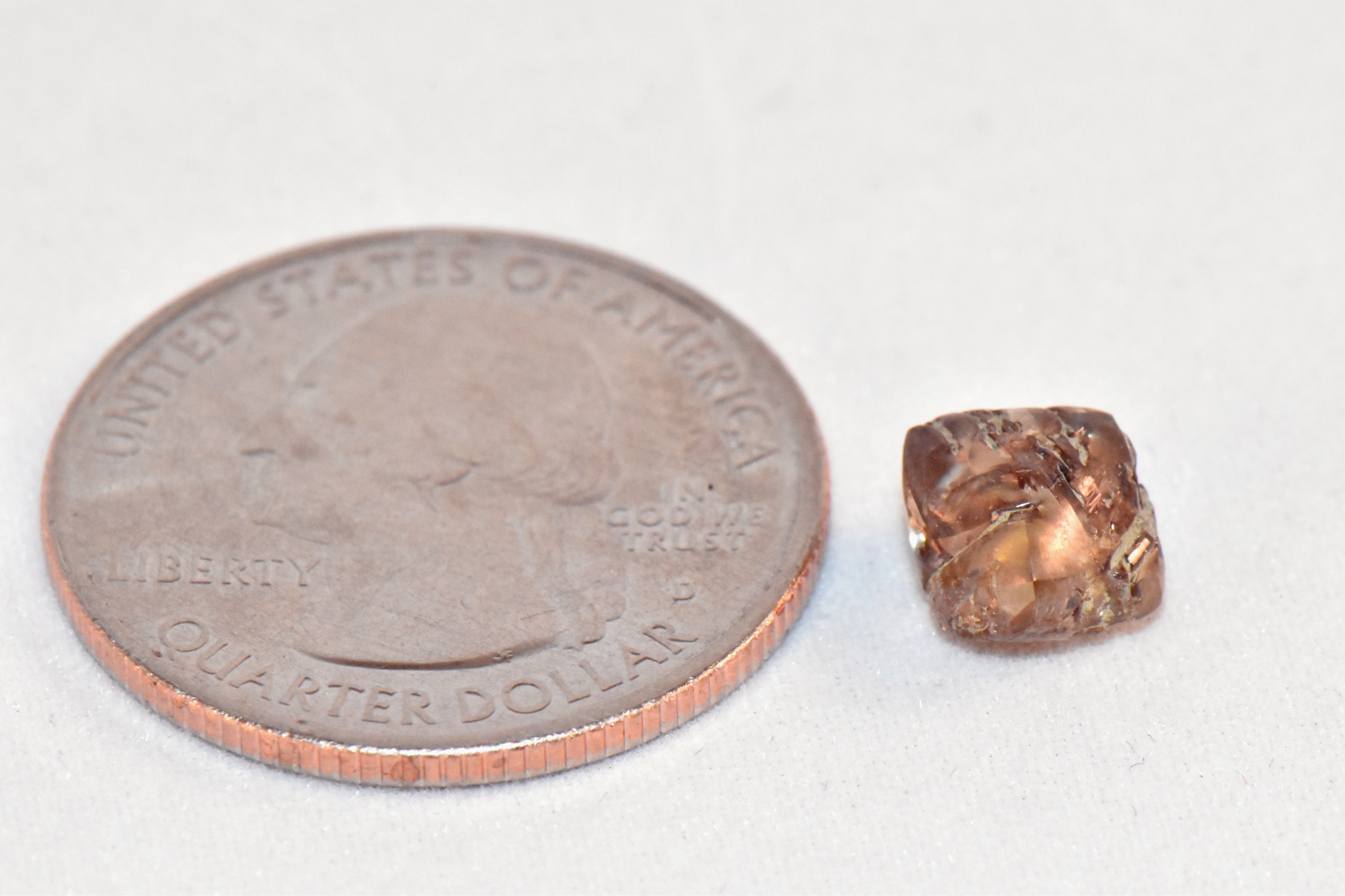 Pat Choate's brown "Illusive Diamond" next to a quarter