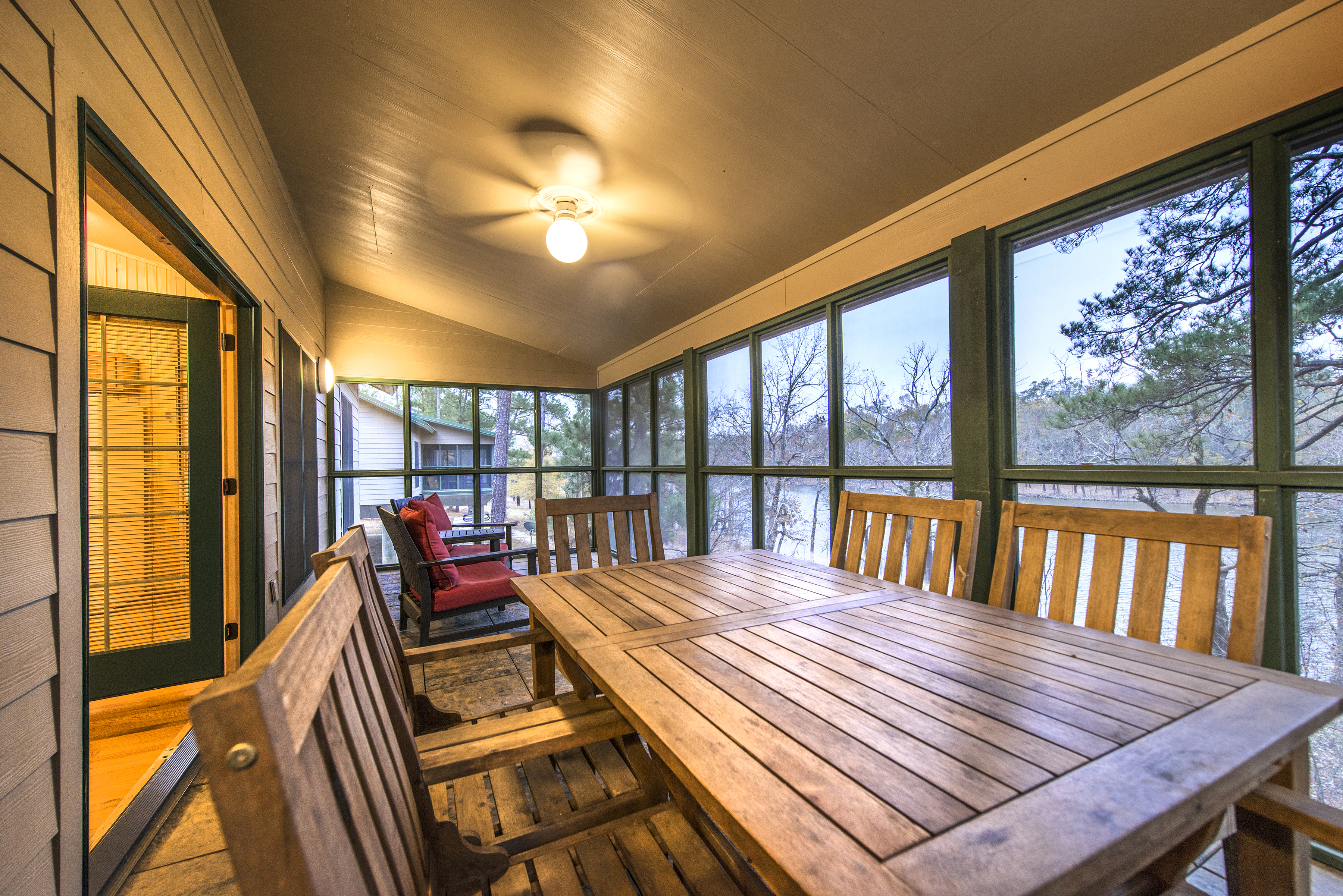 Moro Bay State Park cabin of screened in porch dining area overlooking the bay