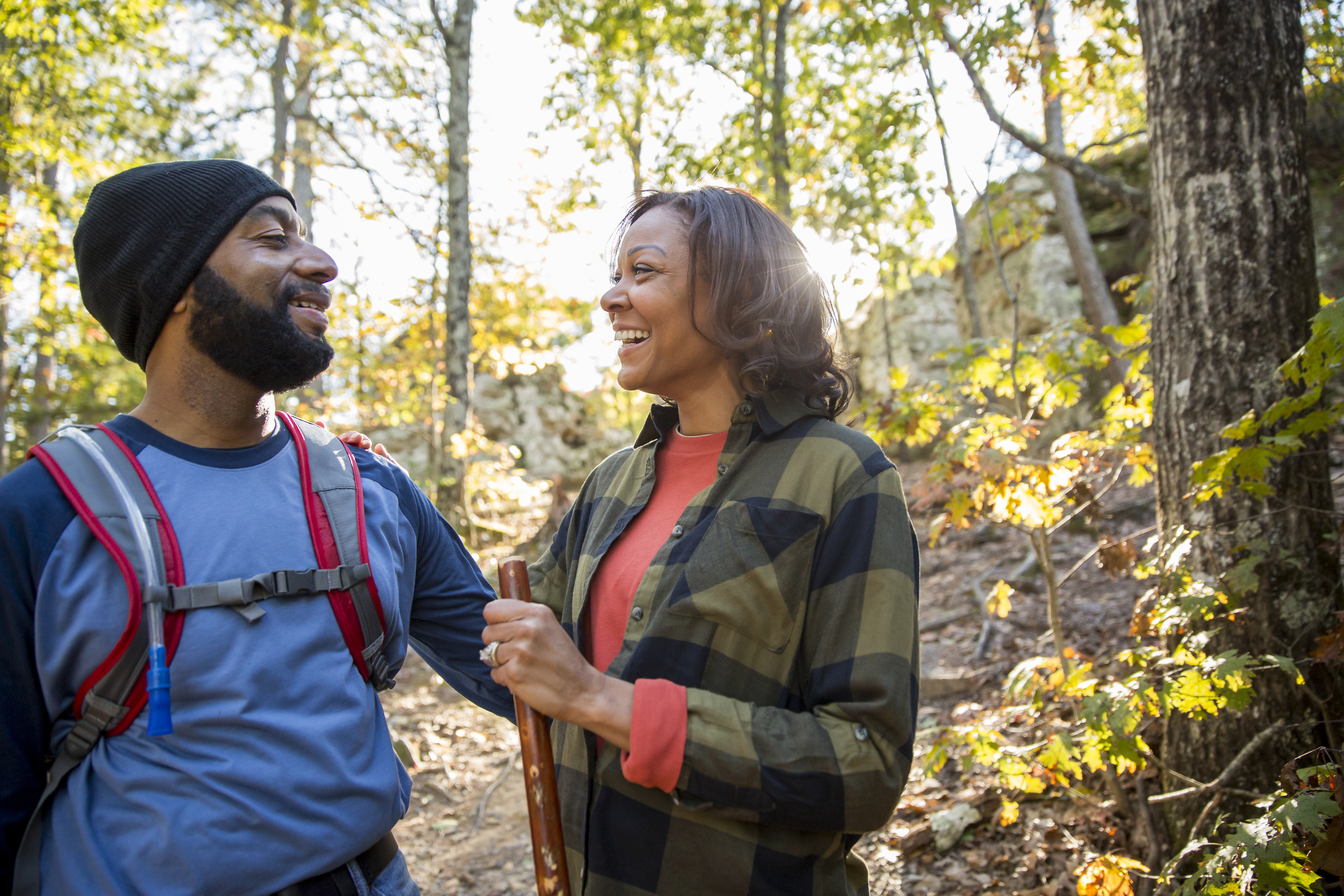 Couple hiking during fall at Petit Jean State Park