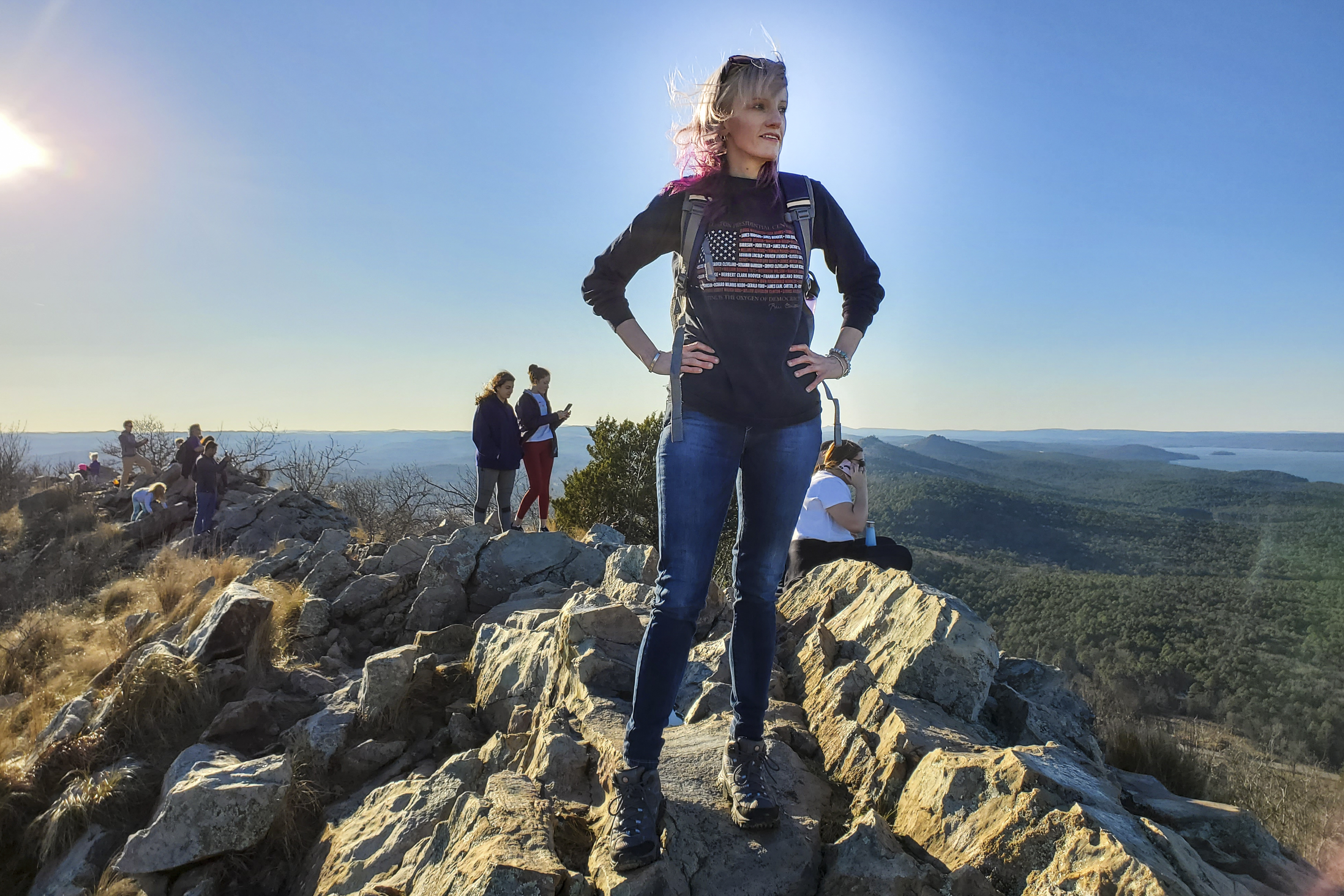 Hiker at the peak of Pinnacle Mountain State Park