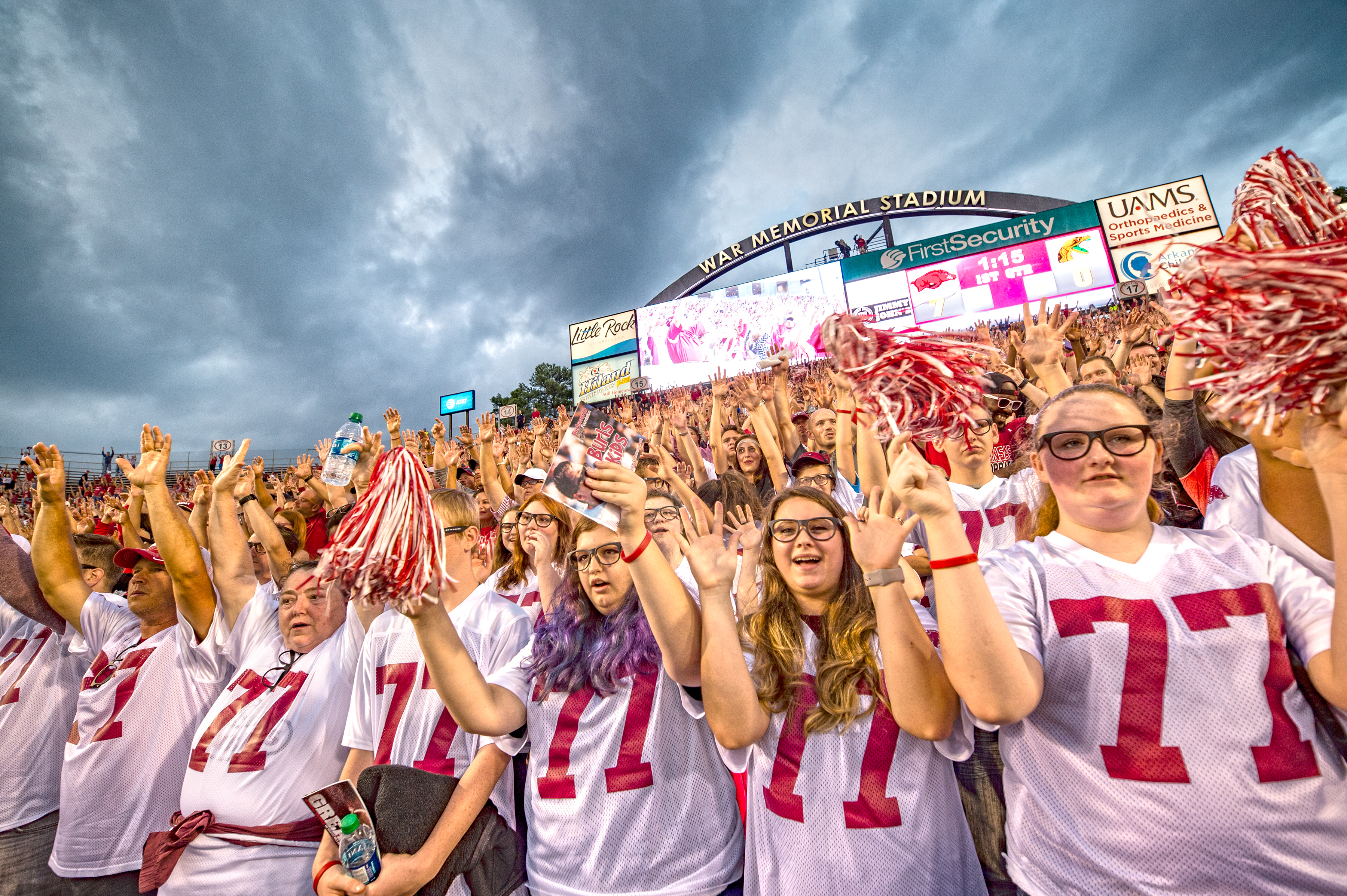 Razorback fans cheering at War Memorial Stadium
