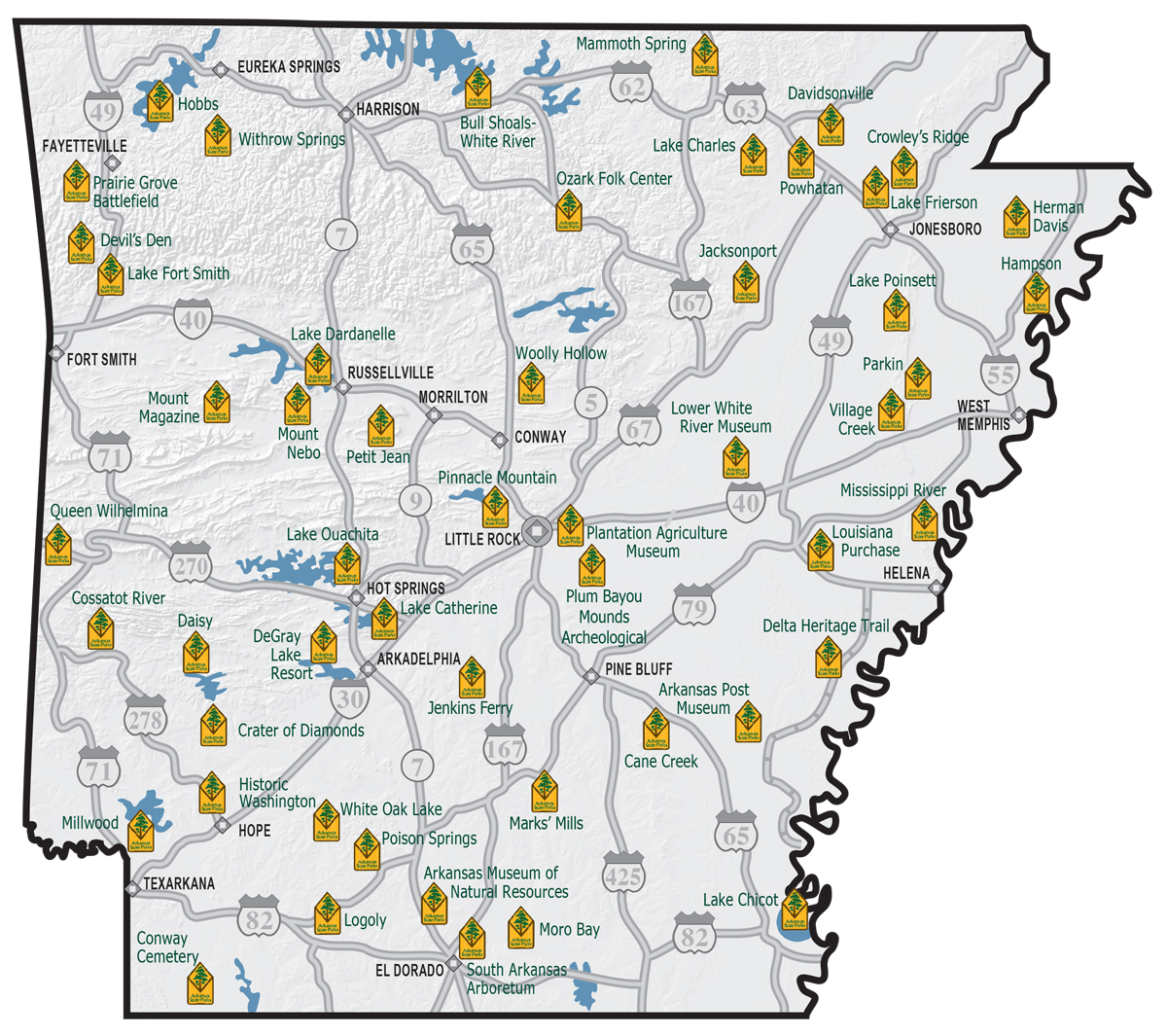 A map of all 52 state parks.