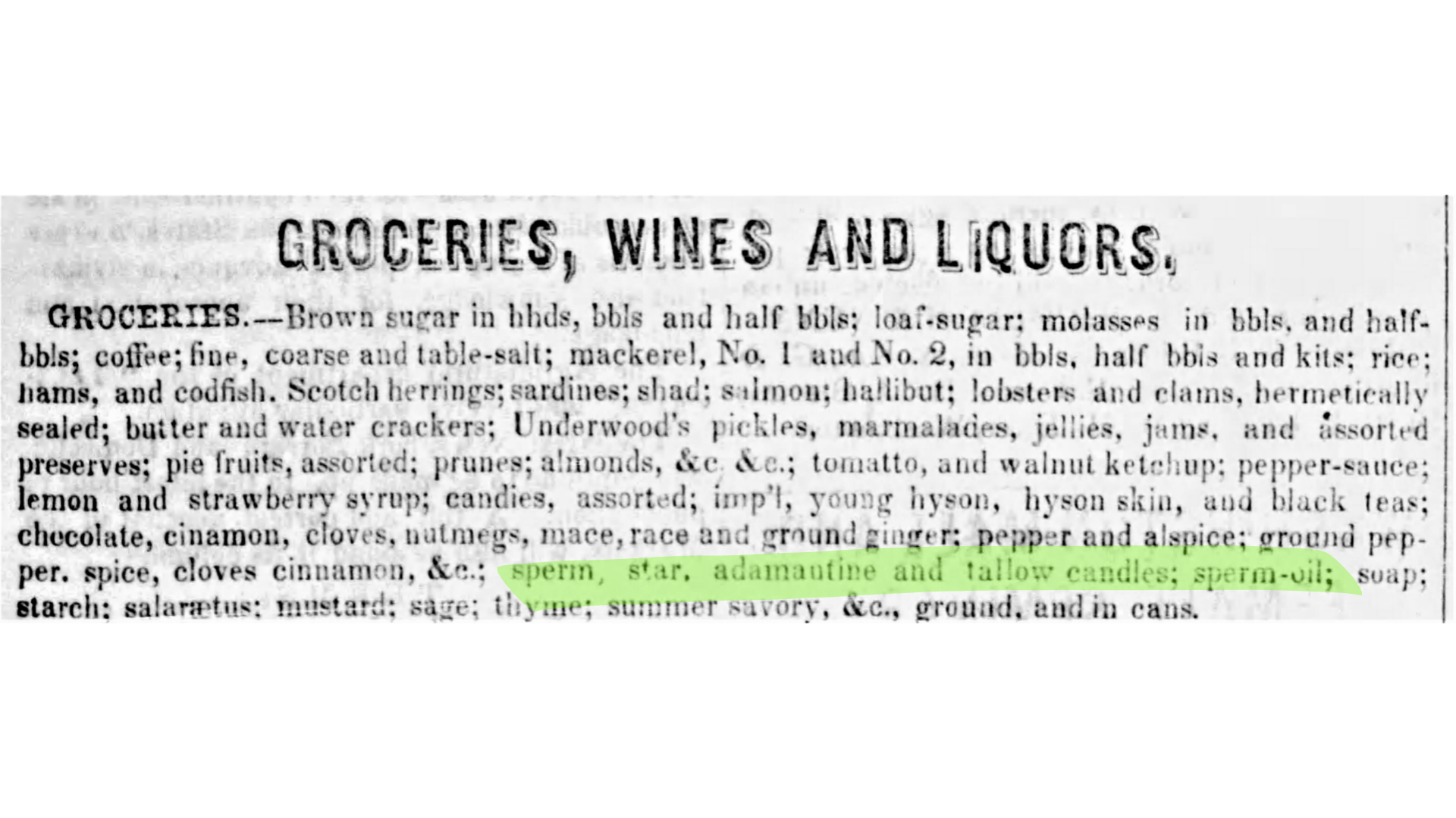 Britten Ad (Washington Telegraph Dec. 13, 1848) highlights the candles sold in his store near the bottom. 