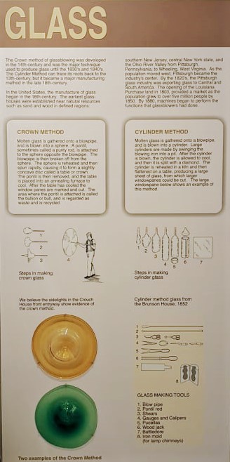 Exhibit panel about how glass was made at houses at Historic Washington State Park