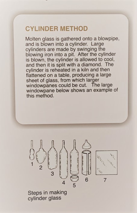 Cylinder method of glass making exhibit at the Crouch House at Historic Washington State Park