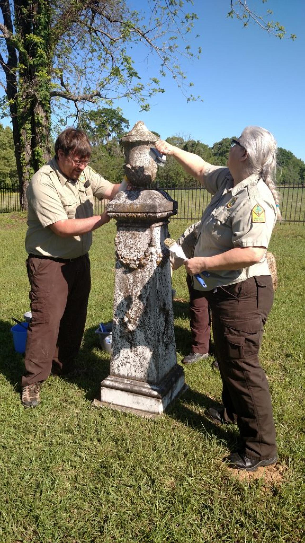 Cleaning Tombstones at Conway Cemetery