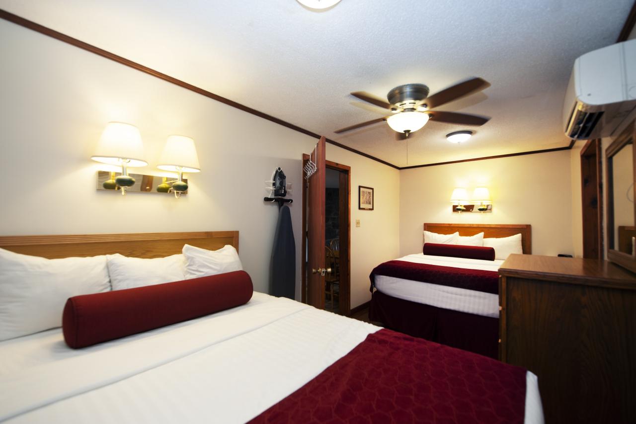 A view of the bedroom with two beds at Cabin 1 at Crowley's Ridge State Park