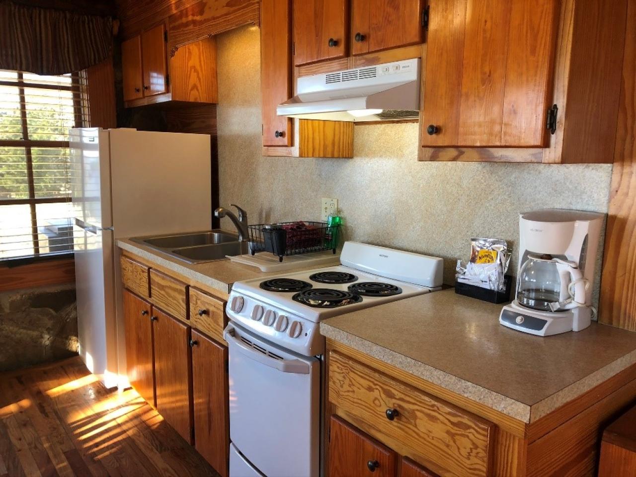 A full kitchen in Cabin 3 at Mount Nebo State Park