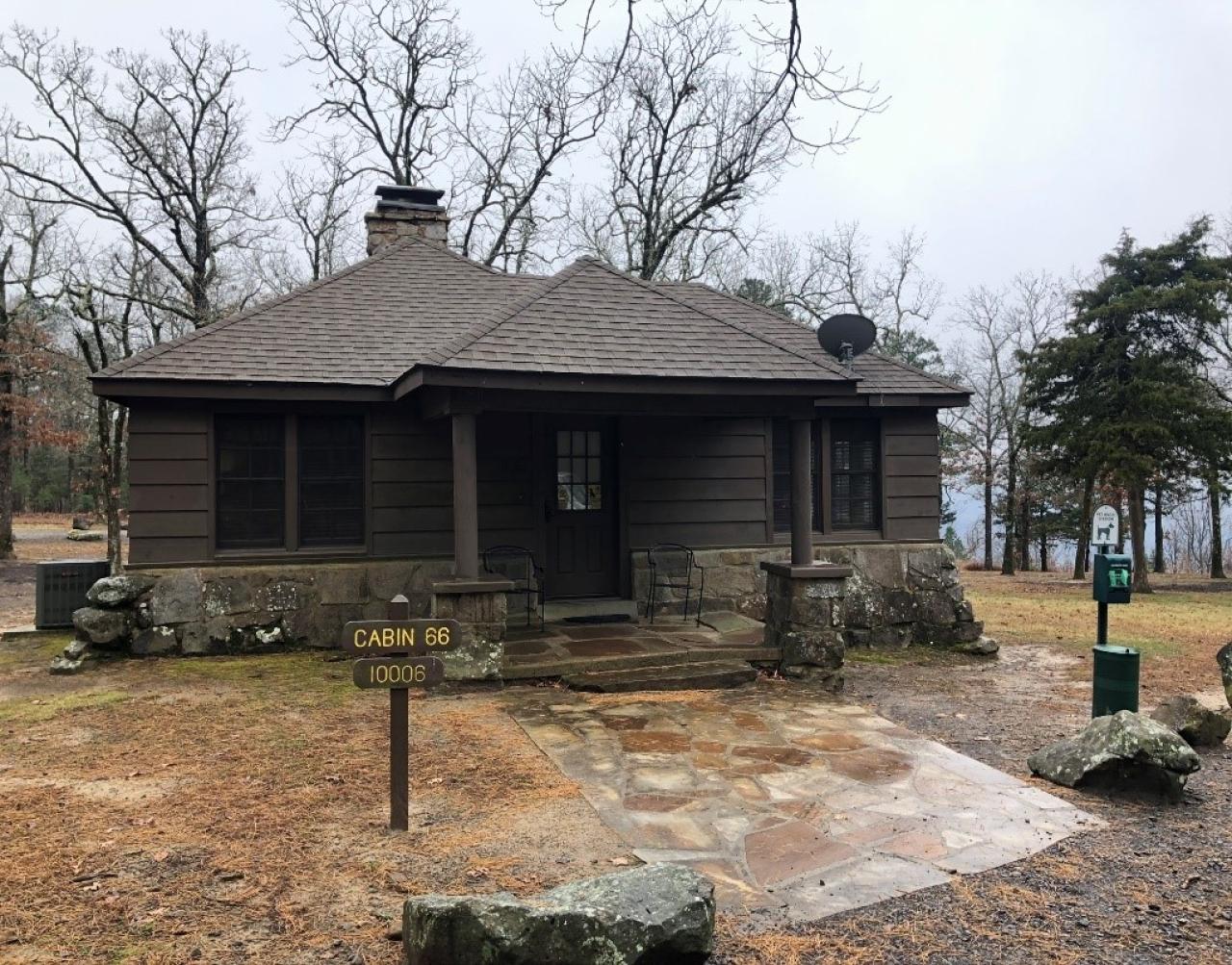 A view of the front exterior at Cabin 12 at Mount Nebo State Park