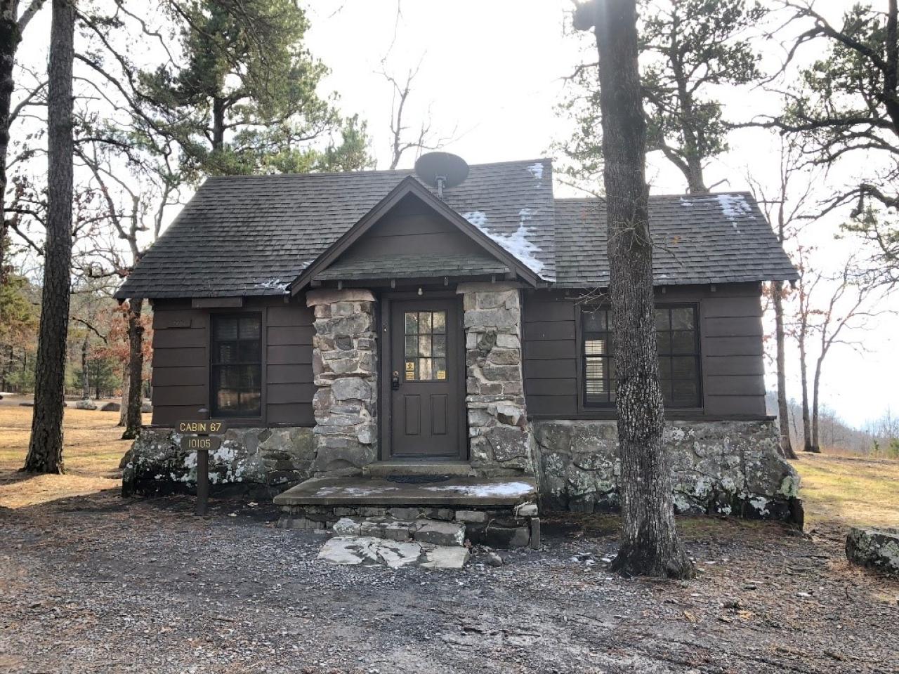A view of the front exterior at Cabin 13 at Mount Nebo State Park