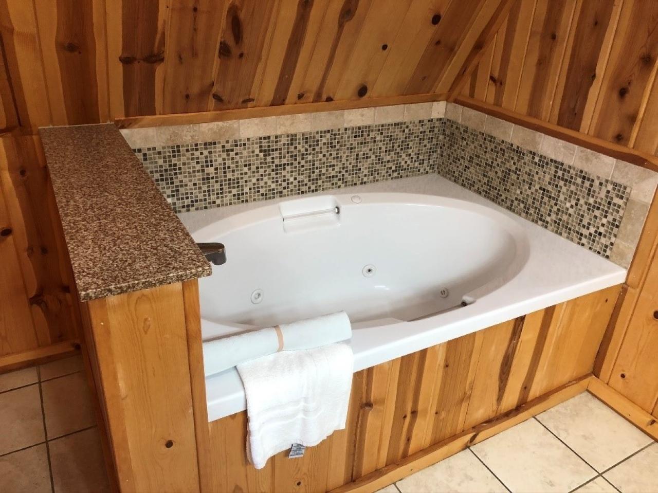 The Jacuzzi tub in the bathroom at Cabin 10 at Mount Nebo State Park