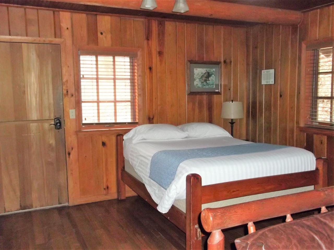 A view of the bed inside the studio cabin at cabin 16