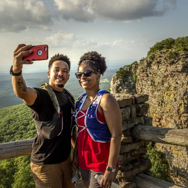 couple taking selfie at mount magazine state park