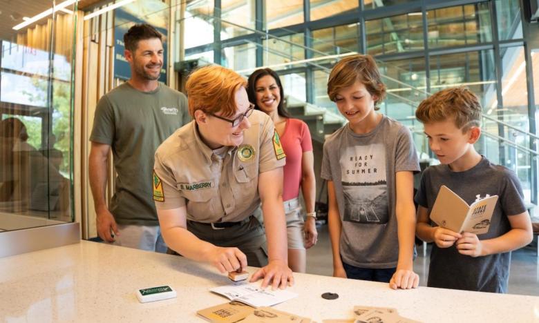 Kids with a park ranger at Jacksonport State Park