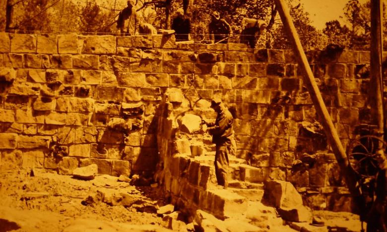 A historic photo of CCC crew working on the Davies Bridge. Photo care of Petit Jean State Park. 