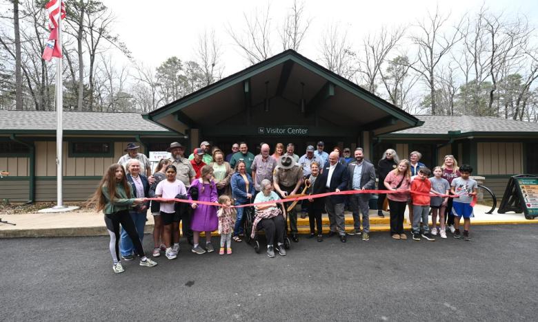 The ribbon cutting of the new Visitor Center at Daisy State Park. Photo by Kirk Jordan. 