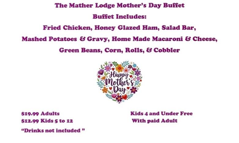A peek at the Mother's Day buffet menu for Petit Jean State Park.