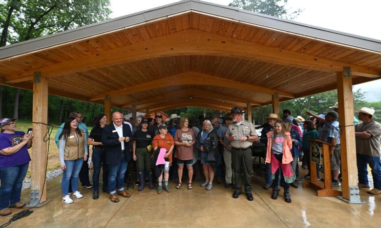 Scene from the ribbon cutting for the opening of the upgraded horse campground. Photo by Kirk Jordan. 