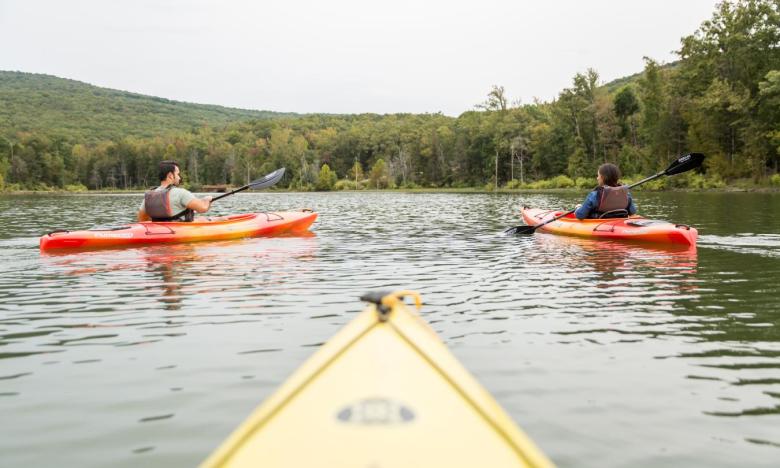 Kayaking on Lake Fort Smith. 