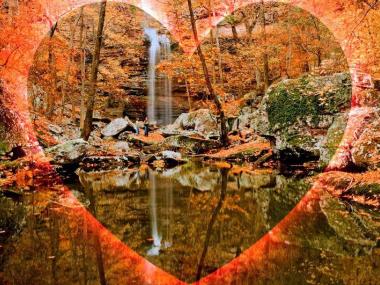 Heart outlining Cedar Falls at Petit Jean State Park