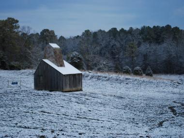 Snow on the search field at Crater of Diamonds State Park