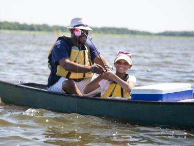 Father and daughter Fishing at Cane Creek State Park