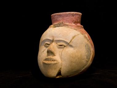 Clay face pot at Parkin Archeological State Park exhibit