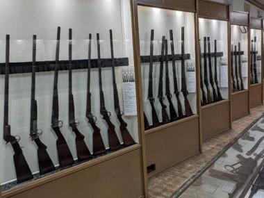 North Wall of the B.W. Weapons Museum at Historic Washington State Park with shotguns