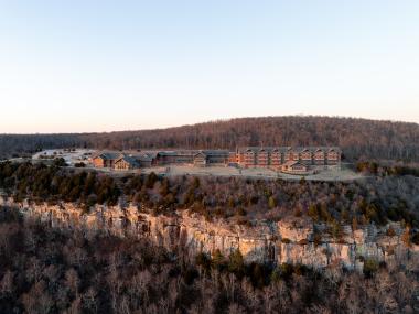 File photo of aerial view of lodge at Mount Magazine State Park. 