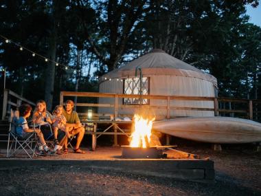 Family at a yurt