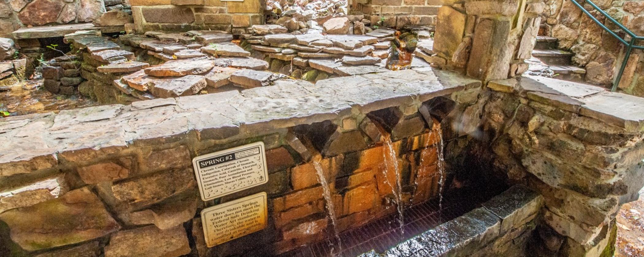 The cool, refreshing, and healing waters of the historic Three Sisters Springs still flow freely today for visitors from all over to enjoy.