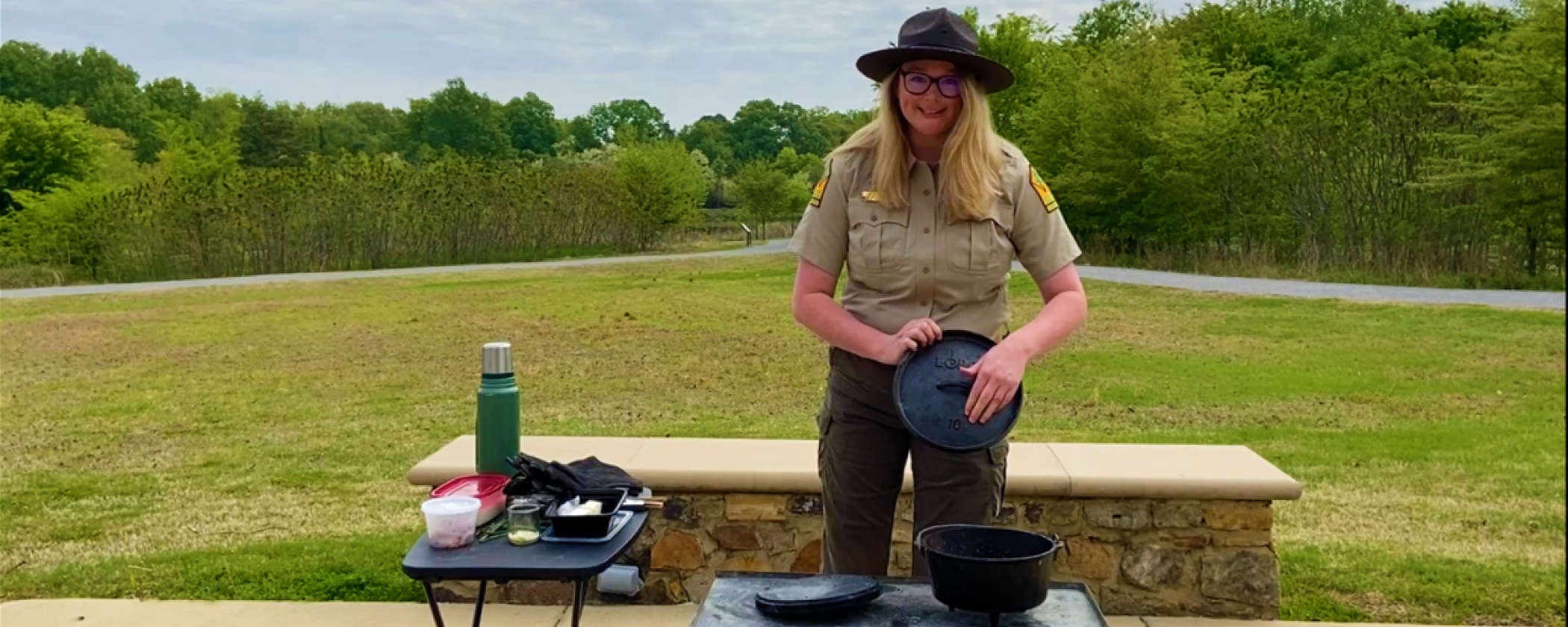 Mississippi River State Park Interpreter Cara with Dutch Oven