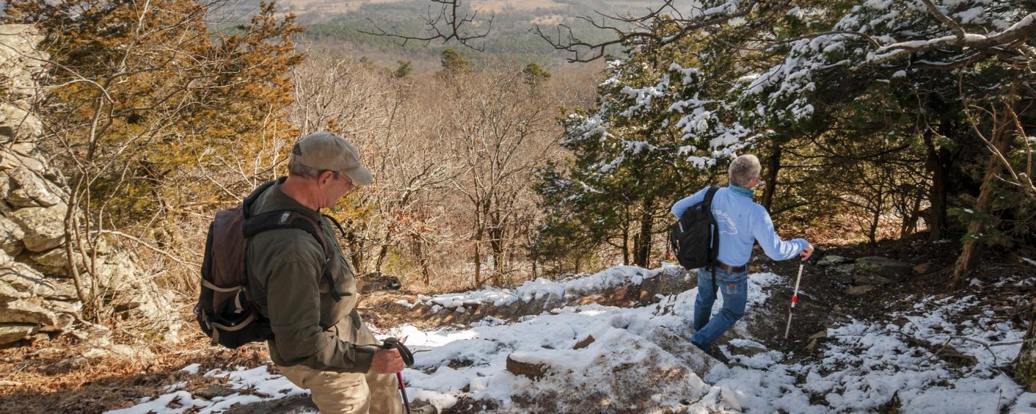 Hiking the Rim Trail at Mount Nebo State Park.
