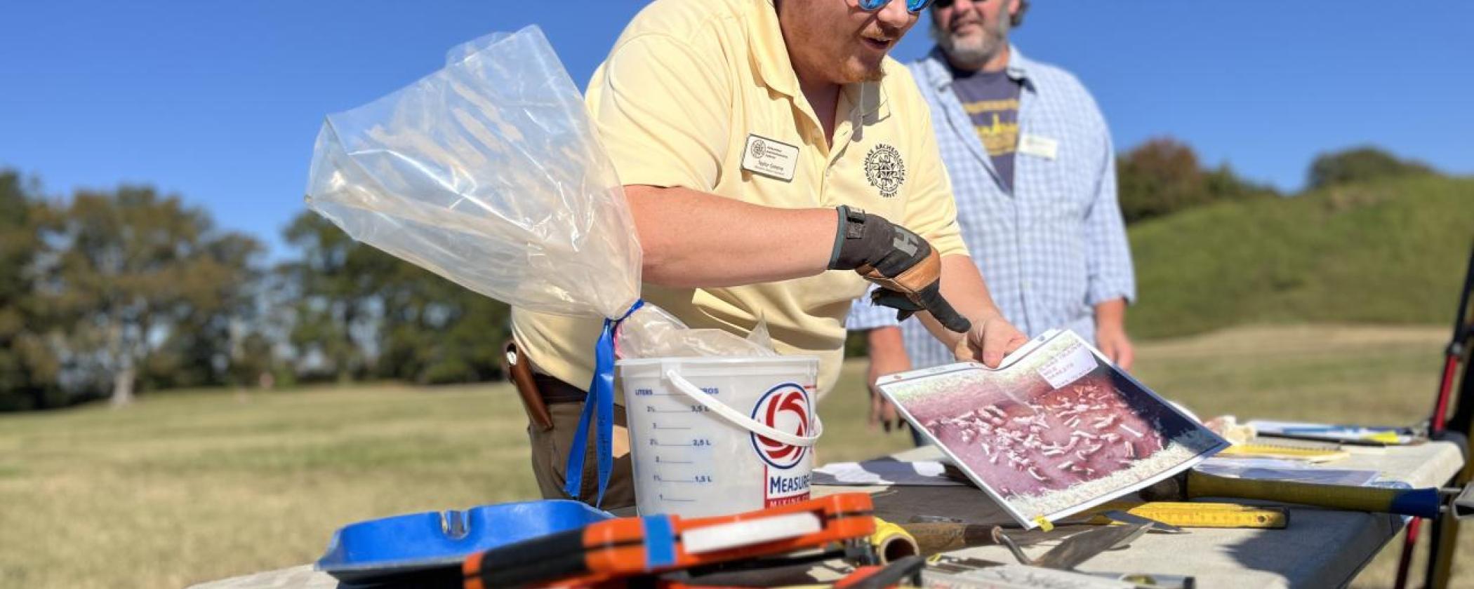 Scene from a Parkeology event at Plum Bayou Mounds Archeological State Park.