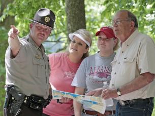 Arkansas State Park Interpreter Helping Visitors