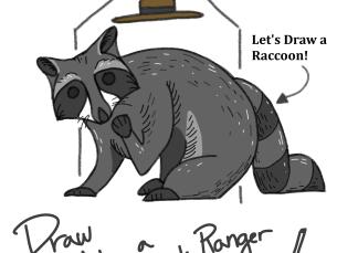 Photo of sketched raccoon