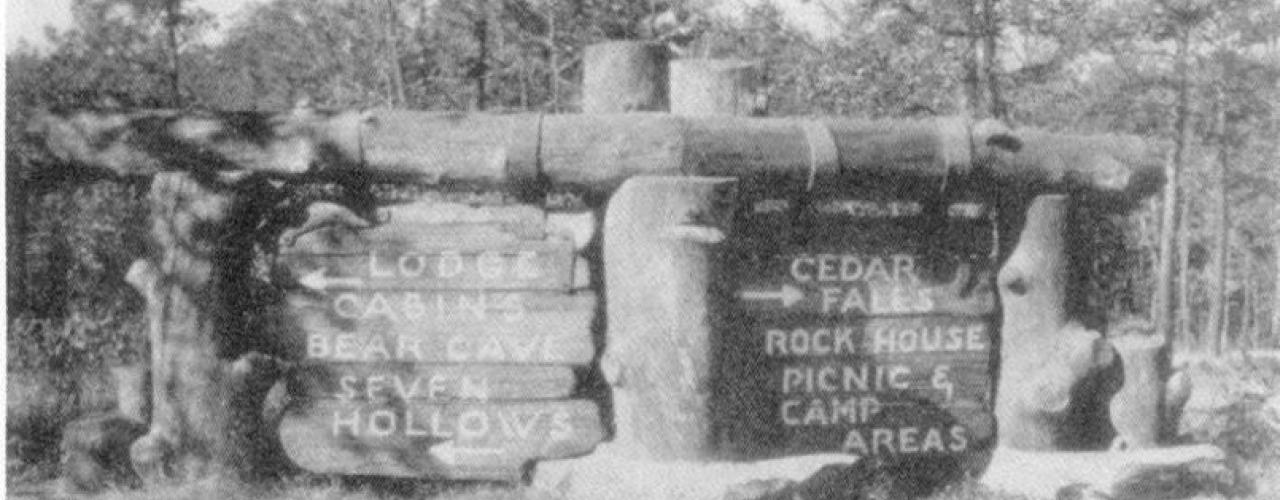 Early Hand Carved Signage at Petit Jean State Park 