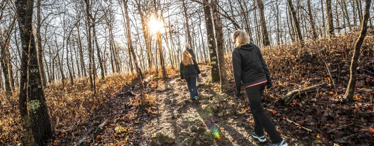 Hiking at Mount Magazine State Park in winter
