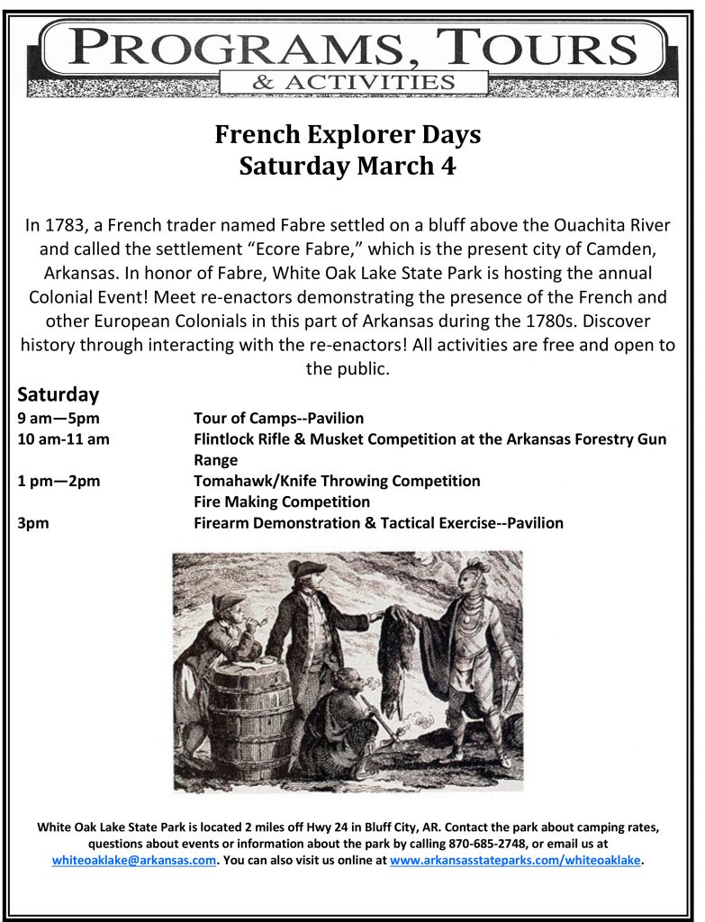 white oak lake state park french colonial days schedule 2017