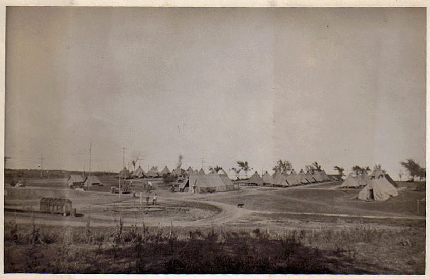 The first company of Civilian Conservation Corps workers lived in tents while working on the park. This picture shows the barren conditions that the area was in before the CCC planted numerous trees, vines, and shrubs.