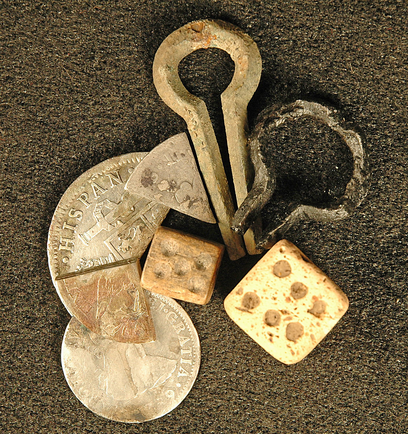 Artifacts like these jaw harps and dice, unearthed at Davidsonville, show the townspeople lived lives that included leisure time.