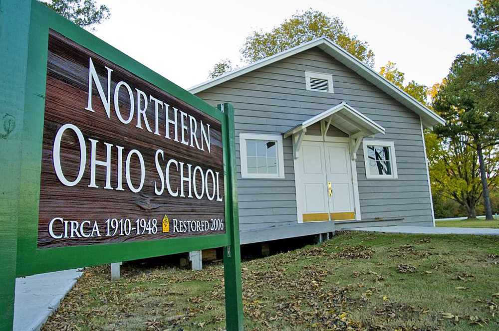 NOSParkin The restored 1910 Northern Ohio School House interprets the life of timber workers children.