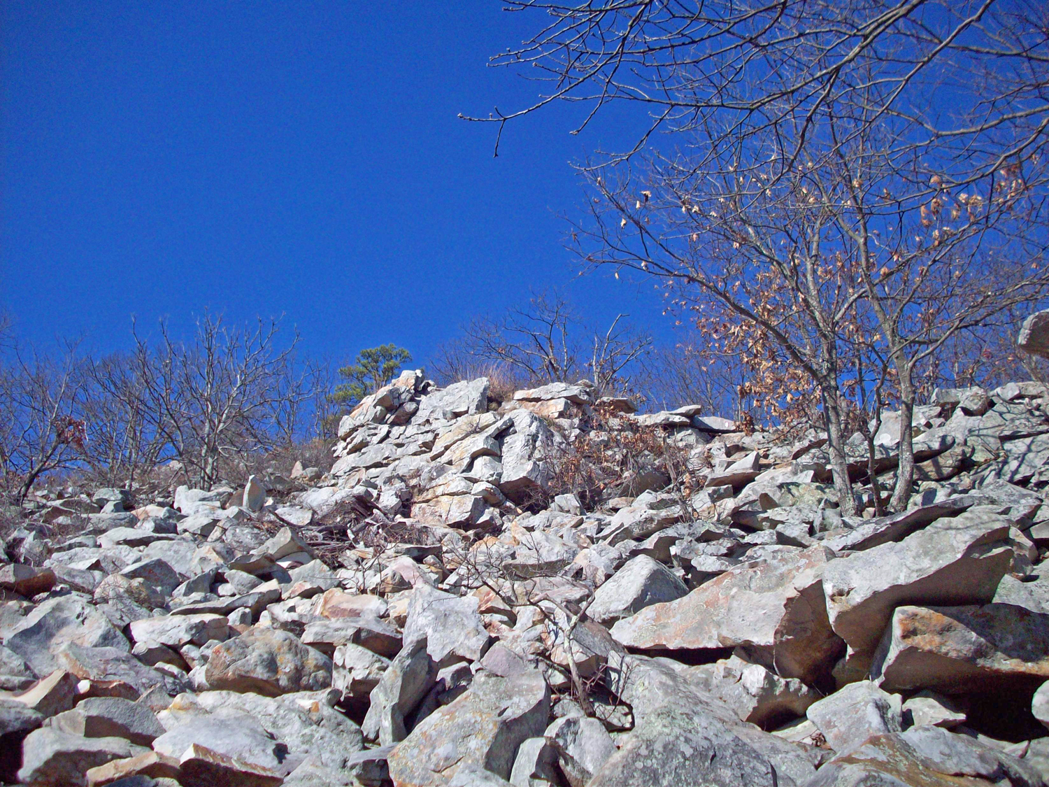 The "boulder fields" on the slopes of Pinnacle Mountain make for interesting hiking.